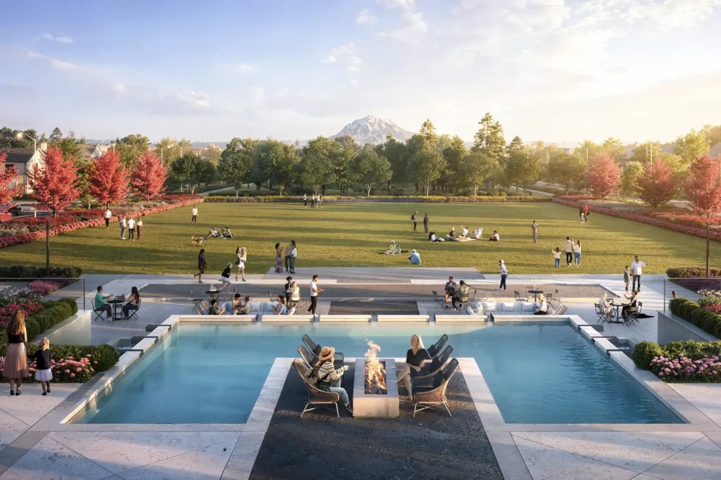 The Club at Uplands rendering with Mt. Rainier view